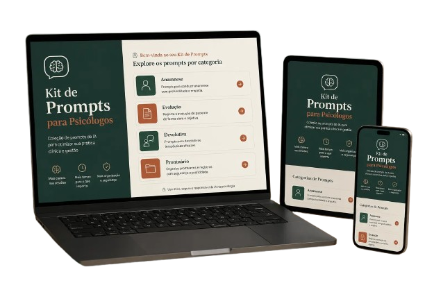 Mockup do Kit de Prompts para Psicólogos exibido em laptop e celular